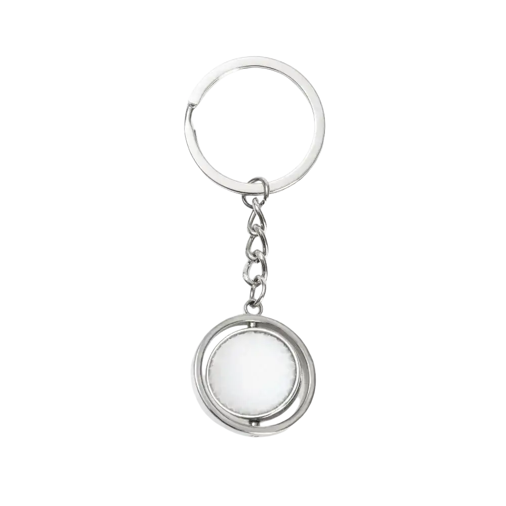 Silver-toned leather football keychain with circular double-layered spinning locket design sports souvenir pendant