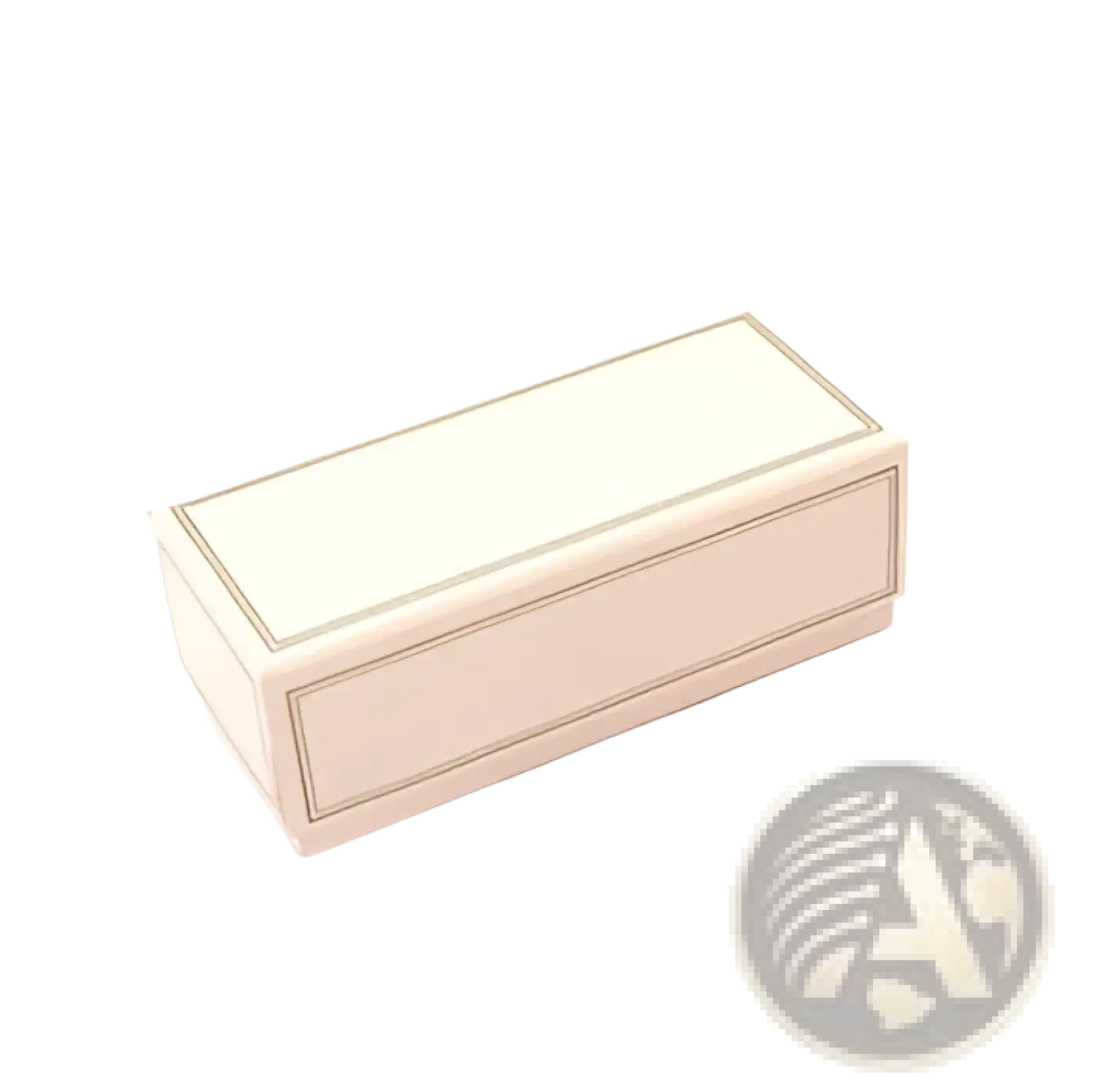 Leather glasses case and microfiber cleaning set in a rectangular blush pink cardboard box with cream lid and gray trim