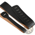 Black leather guitar strap with smooth stitched finish and tan suede lining adjustable 110-130cm length