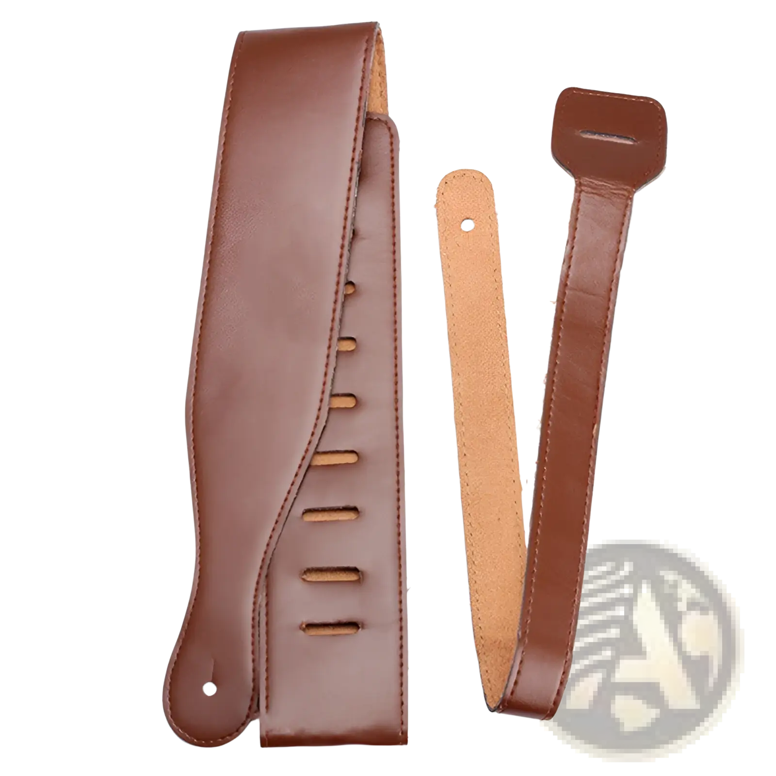 Brown leather guitar strap with adjustable holes and matching buckle suede lined 110-130cm length