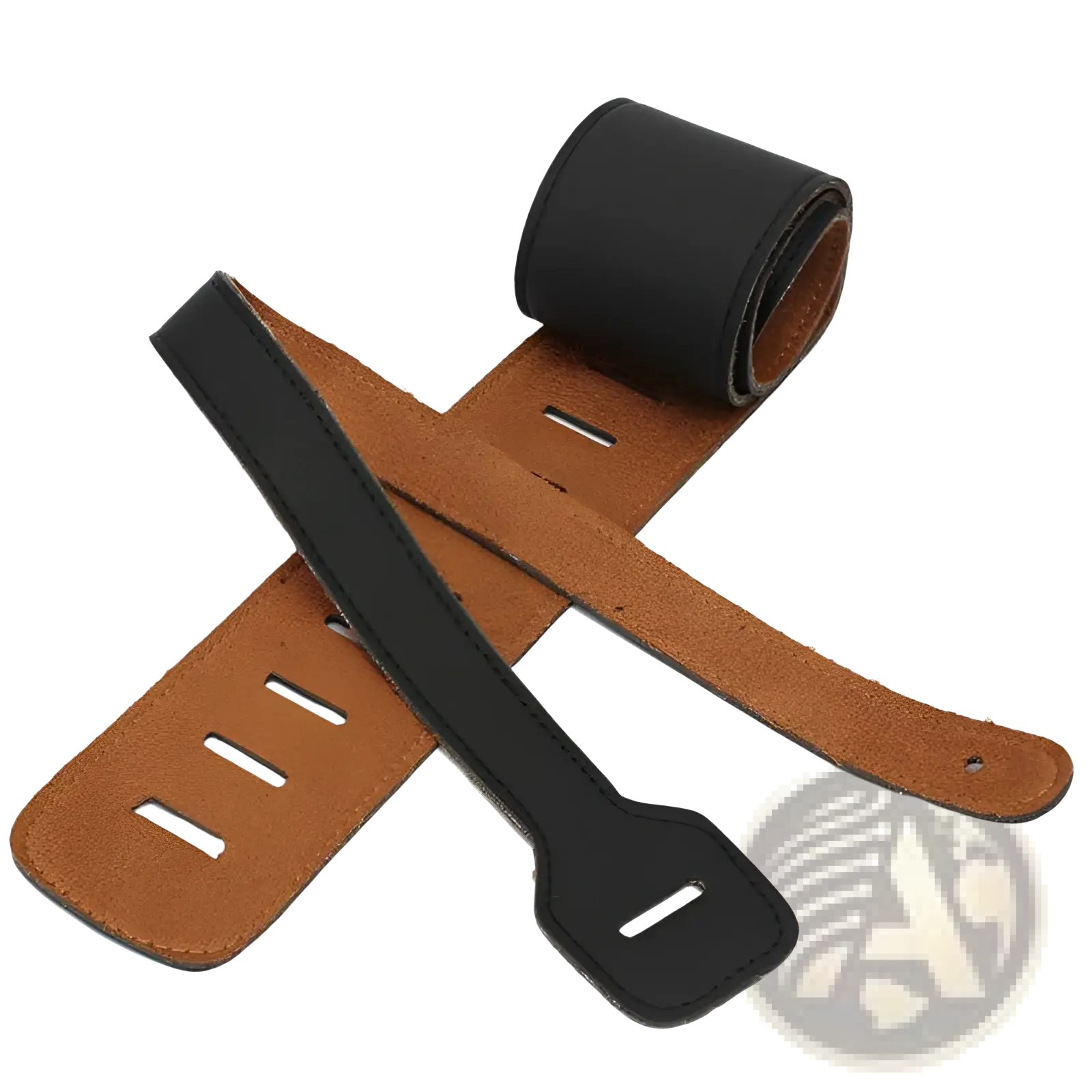 Black and tan leather guitar strap with adjustable holes and suede lining for secure fit 110-130cm length