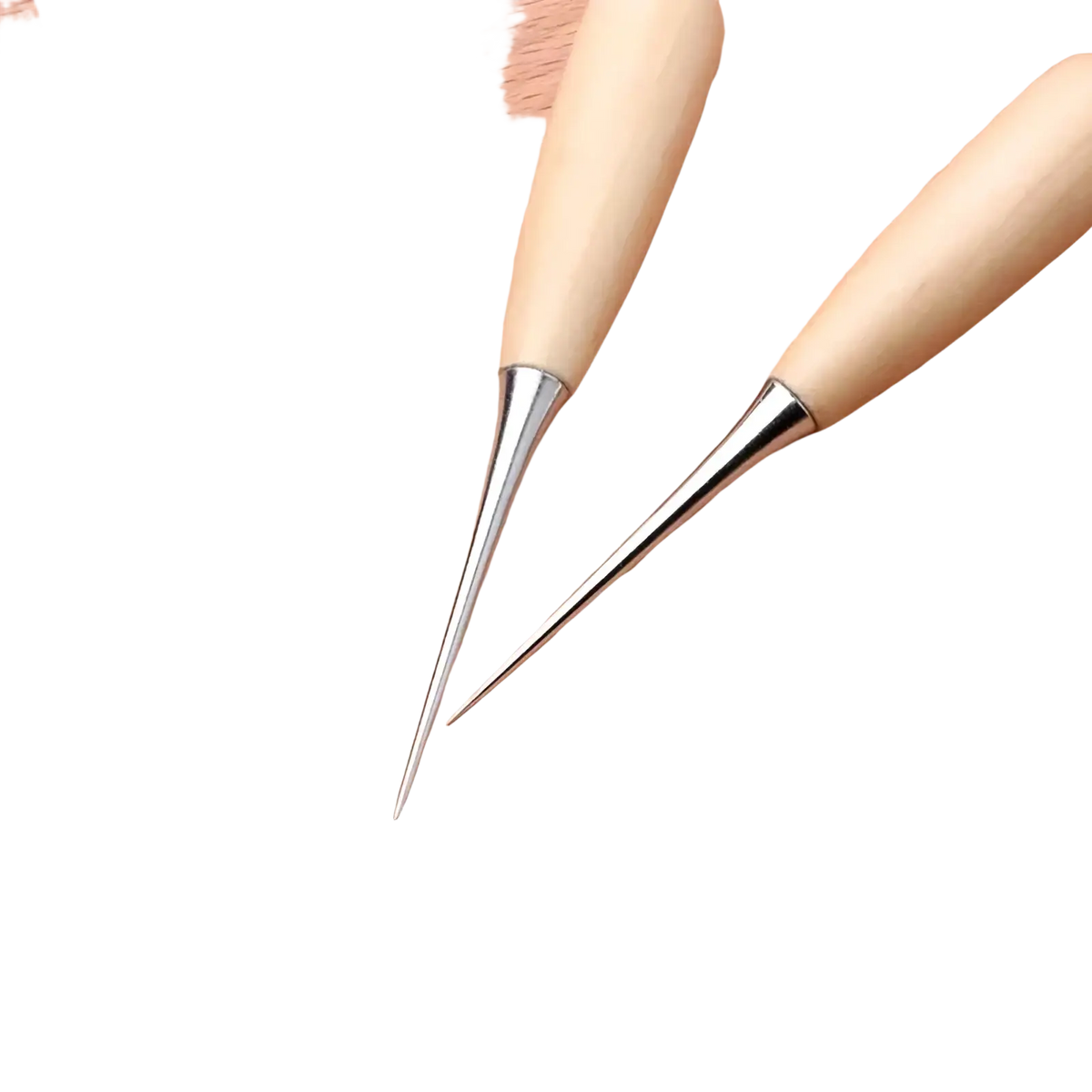 Two btoo leather hole punch beading awls with light wood handles and polished steel tips for leathercraft use