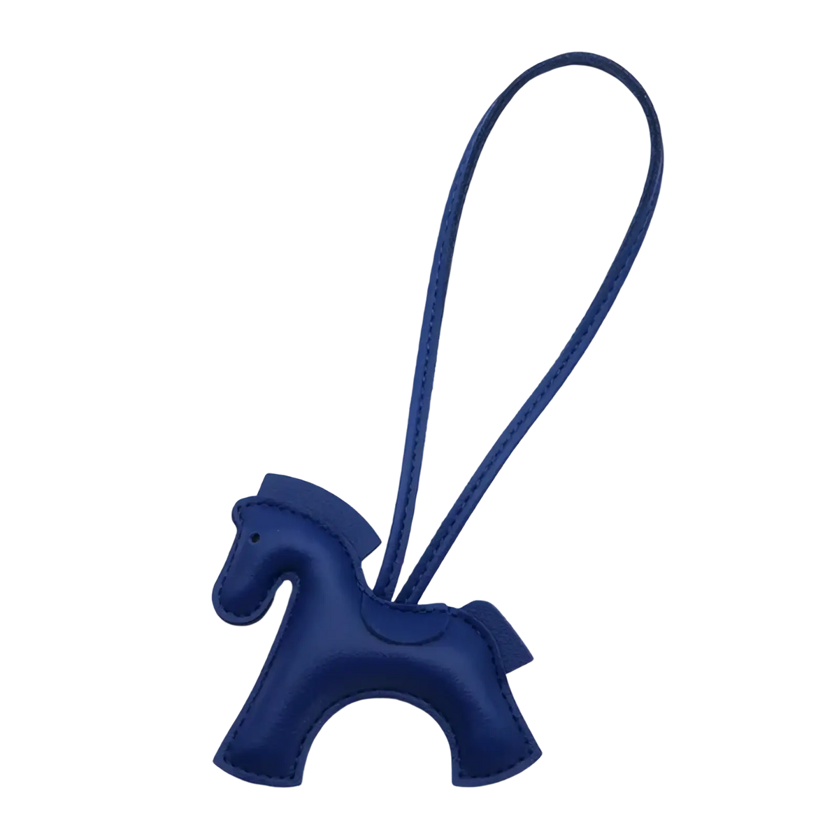 Deep blue leather horse bag charm keychain with matching loop for attaching to bags or keys
