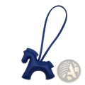 Deep blue leather horse bag charm keychain with matching loop for attaching to bags or keys
