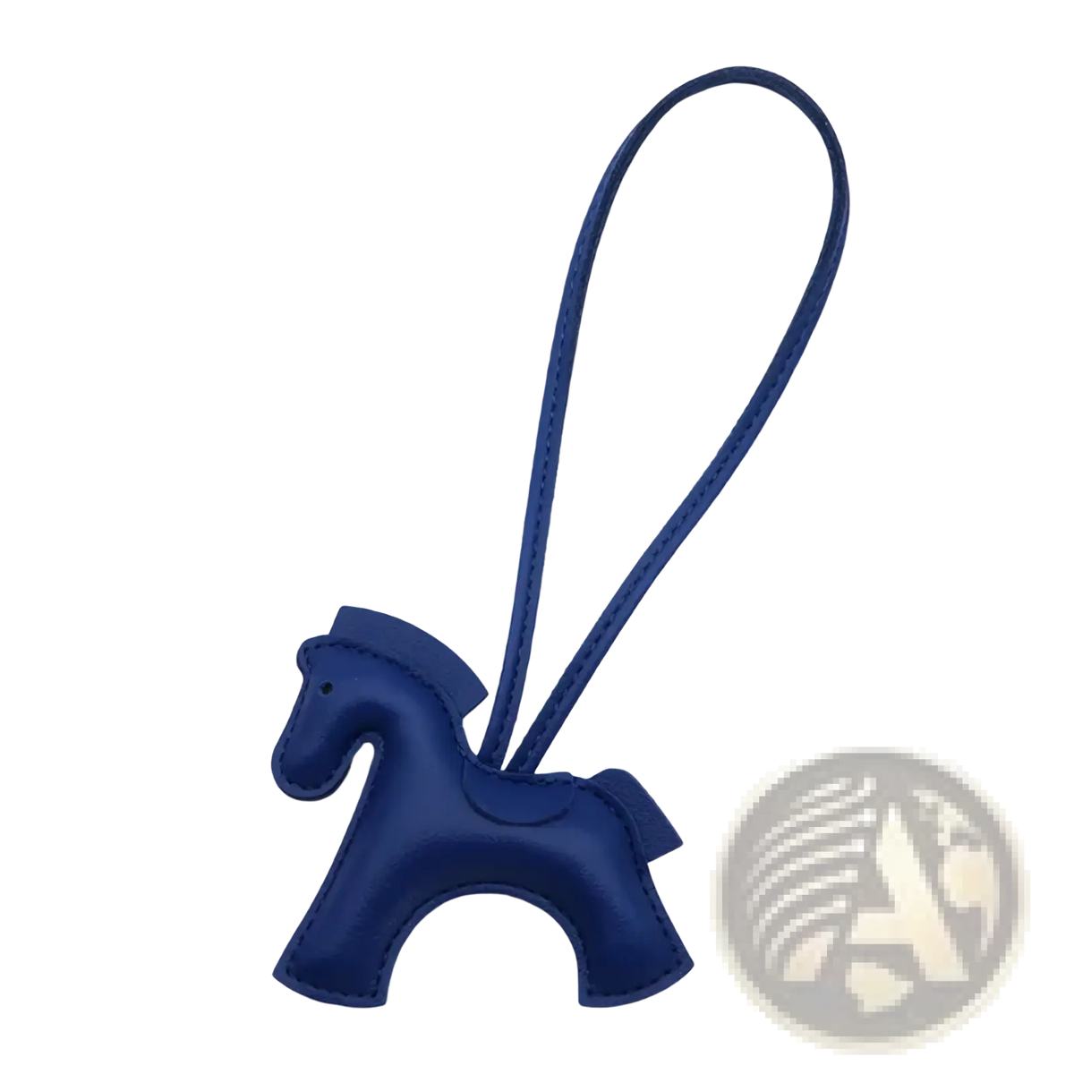Deep blue leather horse bag charm keychain with matching loop for attaching to bags or keys