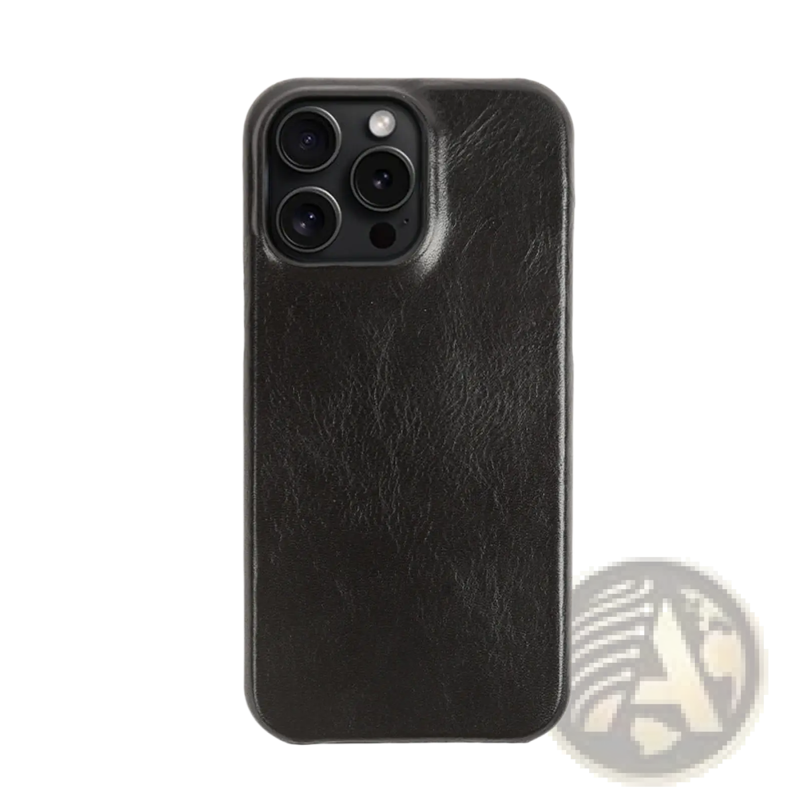 Black faux leather iphone case vintage horse oil drop resistant with textured surface and precise camera cutout back view