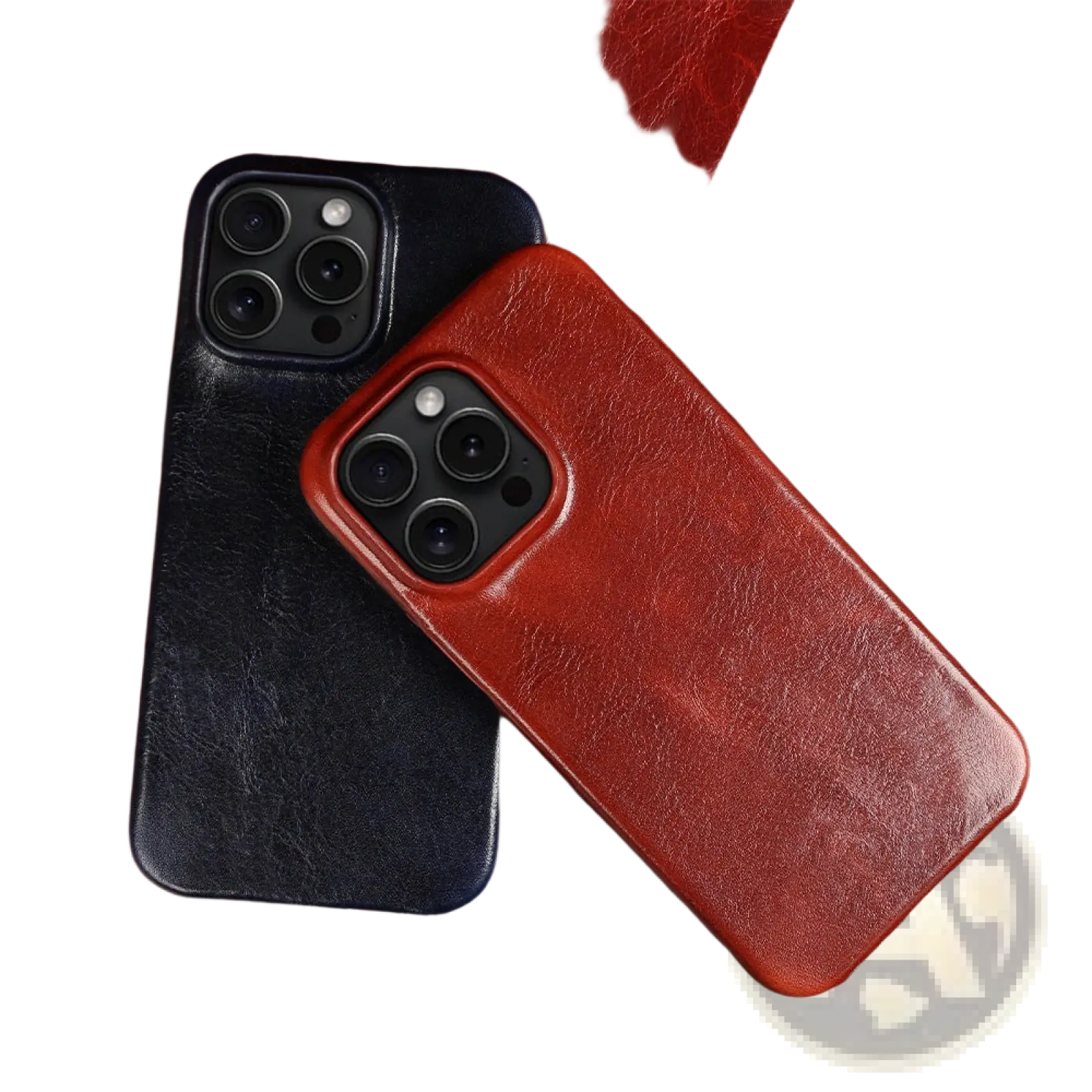 Back side of rich burgundy and deep navy leather iphone 13 pro cases vintage horse oil drop resistant design