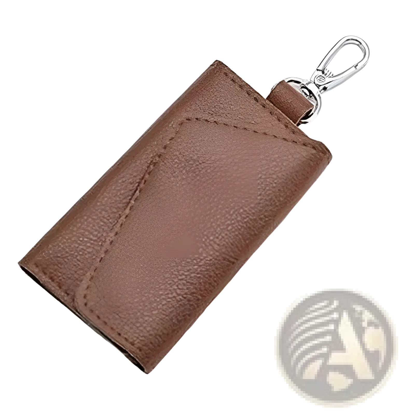 Brown leather key case wallet organizer with textured surface and silver toned metal clip for secure key storage