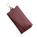 Leather key case wallet organizer in burgundy leather with red stitching and a silver carabiner clip