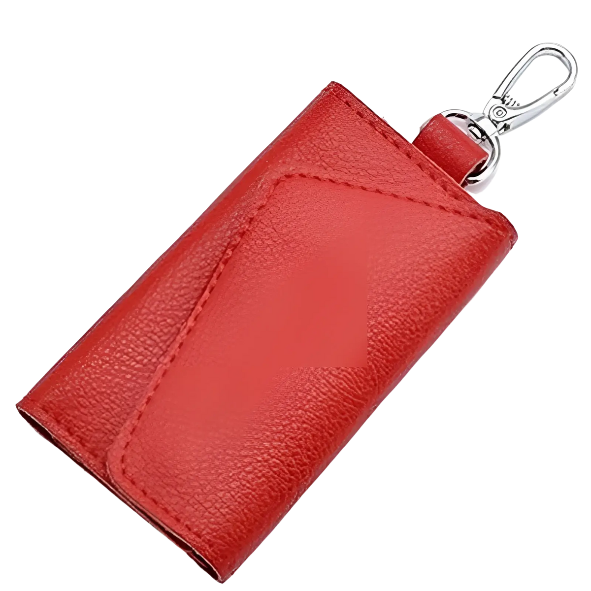 Red textured leather key case wallet organizer with silver toned metal clip for secure key storage and organization