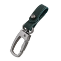Dark green suede leather keychain with matte black metal carabiner clip for organizing car keys in a 3pack set