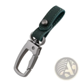 Dark green suede leather keychain with matte black metal carabiner clip for organizing car keys in a 3pack set