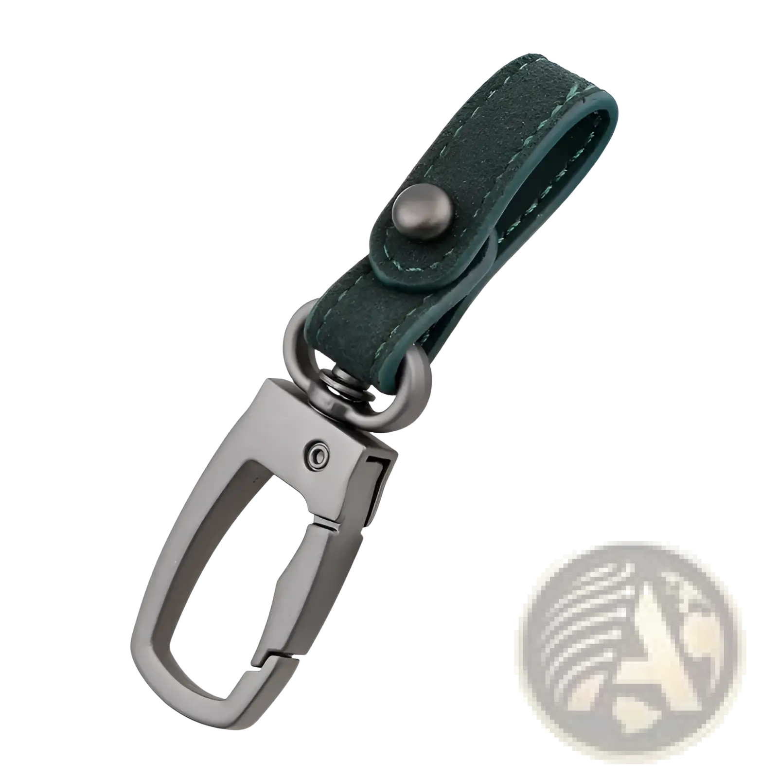Dark green suede leather keychain with matte black metal carabiner clip for organizing car keys in a 3pack set