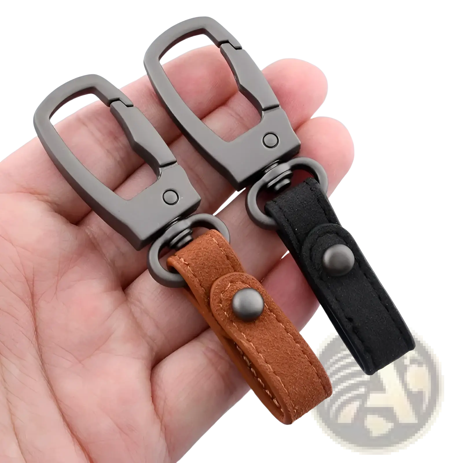 Leather keychain 3pack car key holder organizer with brown and black suede straps and matte gray metal carabiner clips