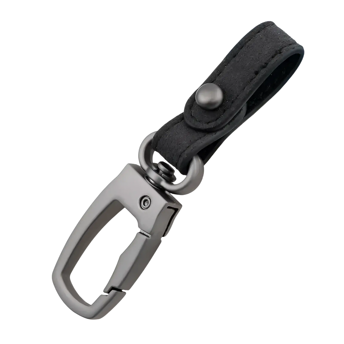 Black leather keychain with matte metal carabiner clip for organizing and holding car keys securely