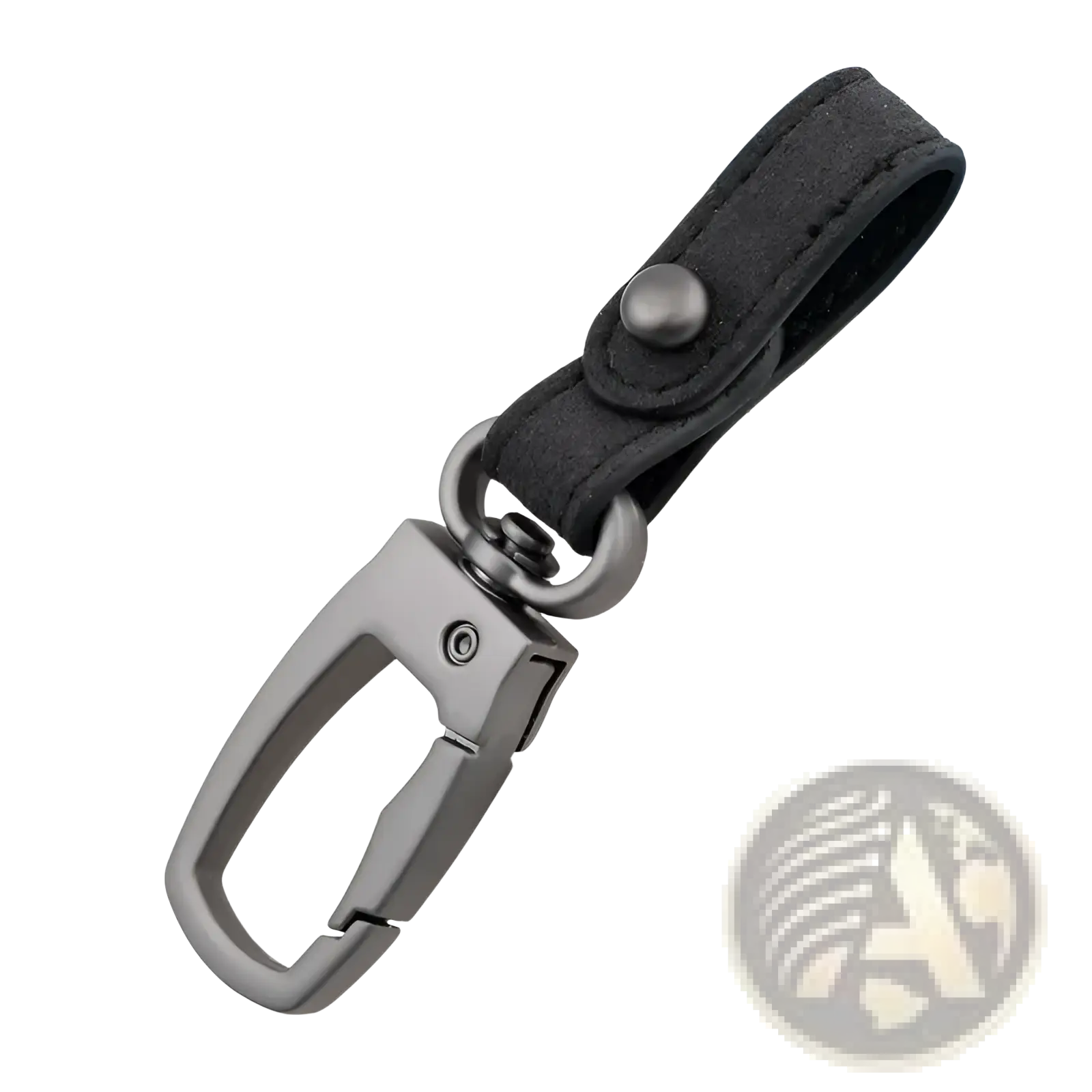 Black leather keychain with matte metal carabiner clip for organizing and holding car keys securely