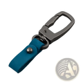 Leather keychain car key holder organizer charm with a sleek matte metal carabiner and vibrant teal leather strap
