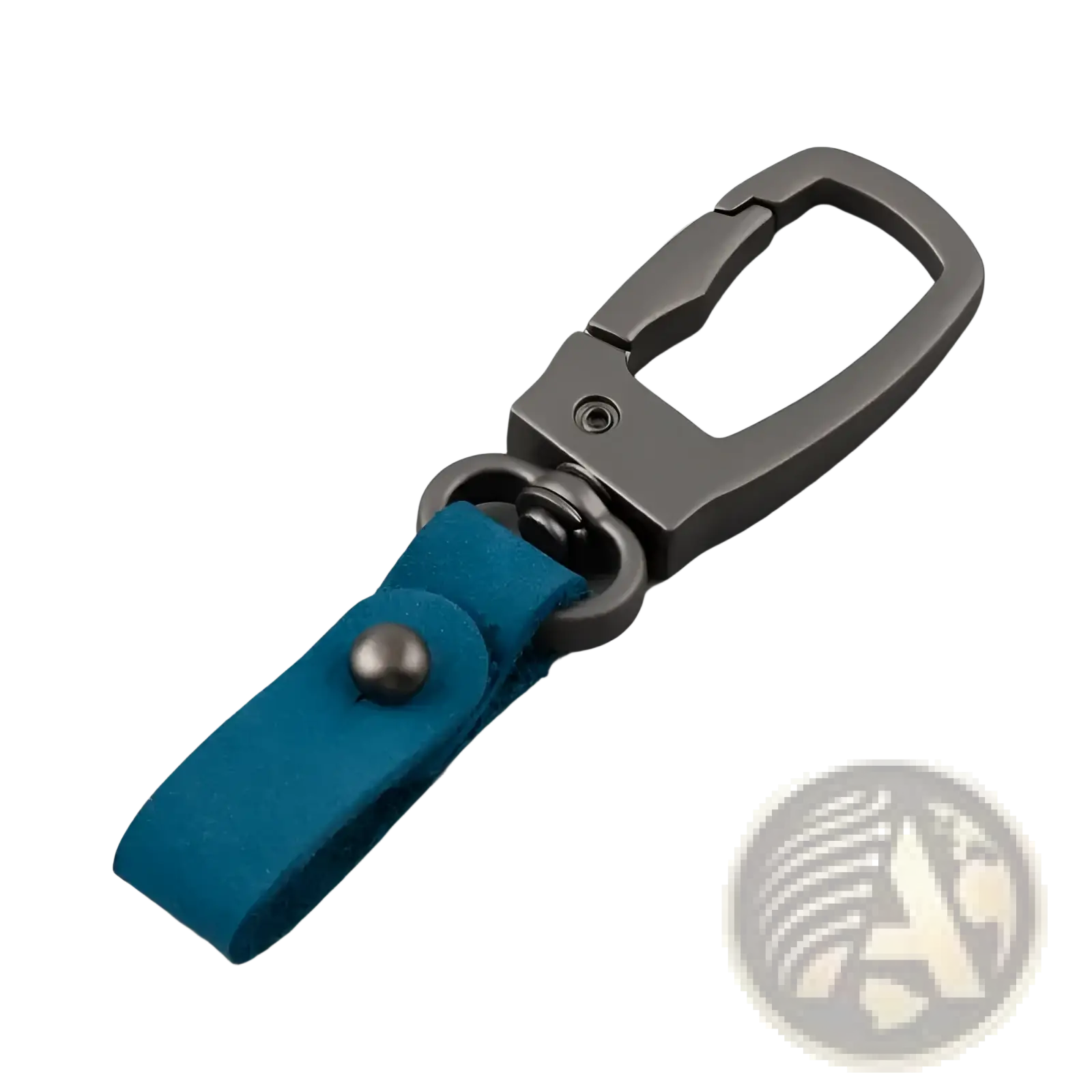 Leather keychain car key holder organizer charm with a sleek matte metal carabiner and vibrant teal leather strap