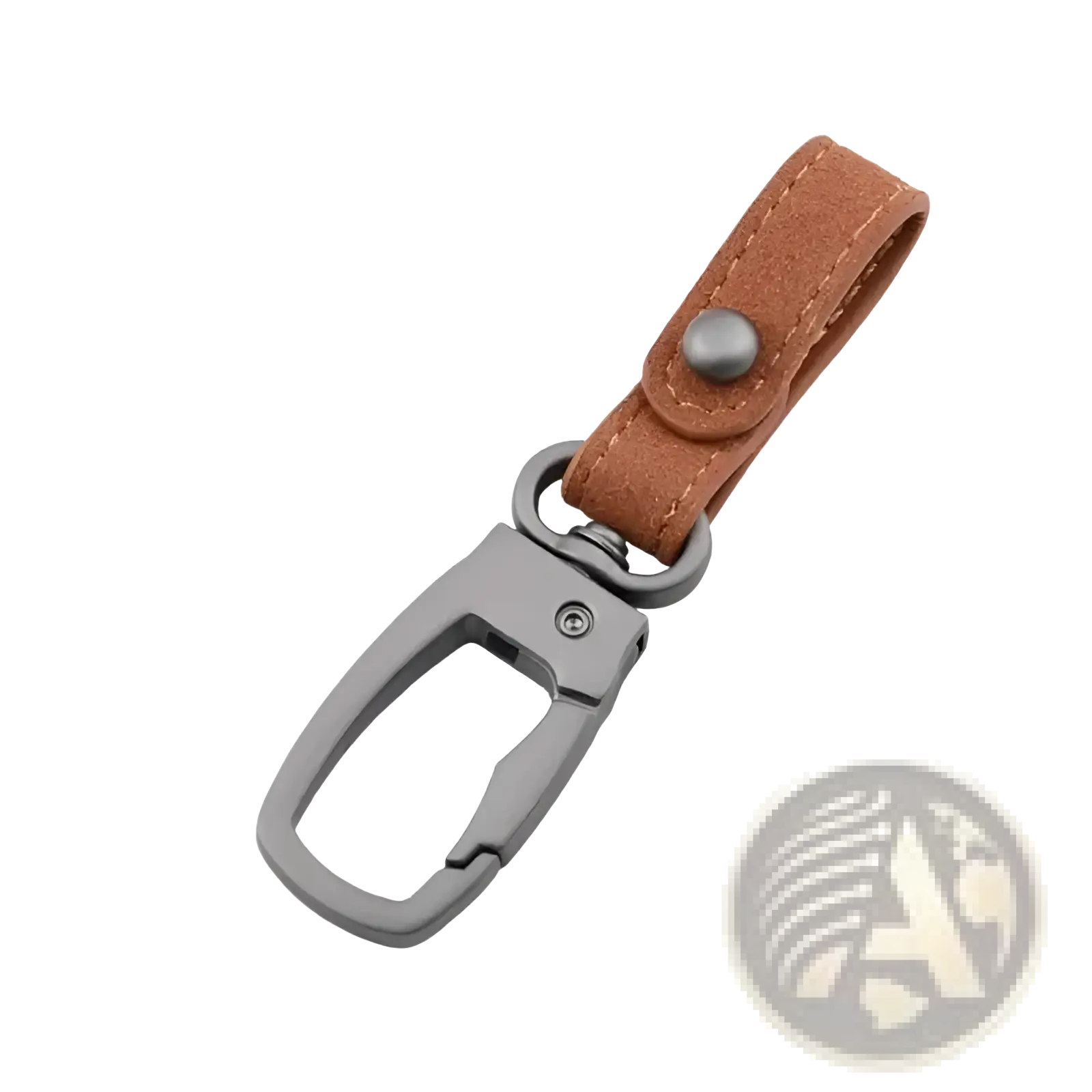 Brown leather keychain car key holder organizer charm with silver-toned metal carabiner clip