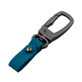 Leather keychain car key holder organizer charm with a sleek matte metal carabiner and vibrant teal leather strap