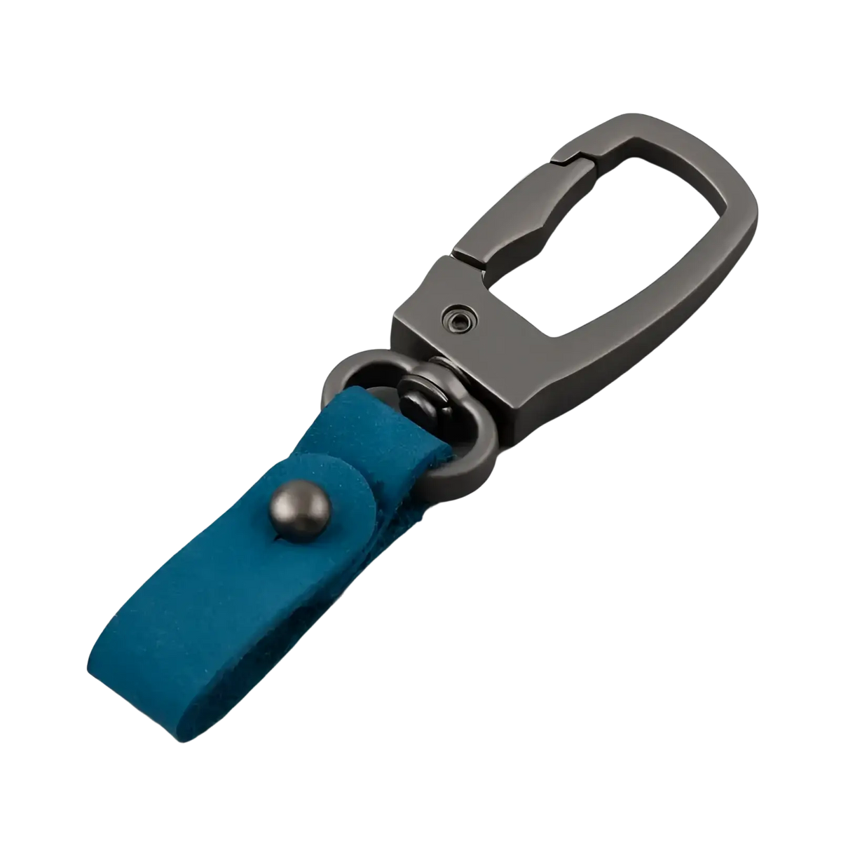Leather keychain car key holder organizer charm with a sleek matte metal carabiner and vibrant teal leather strap
