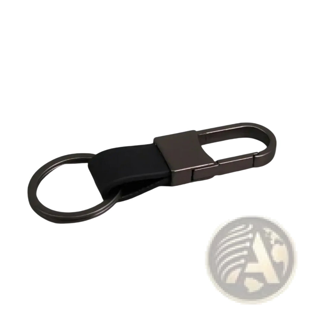 Black leather keychain with matte metal carabiner and ring for anti lost waist attachment