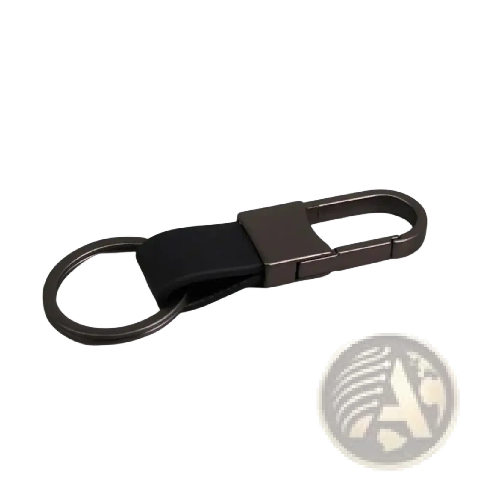 Black leather keychain with matte metal carabiner and ring for anti lost waist attachment