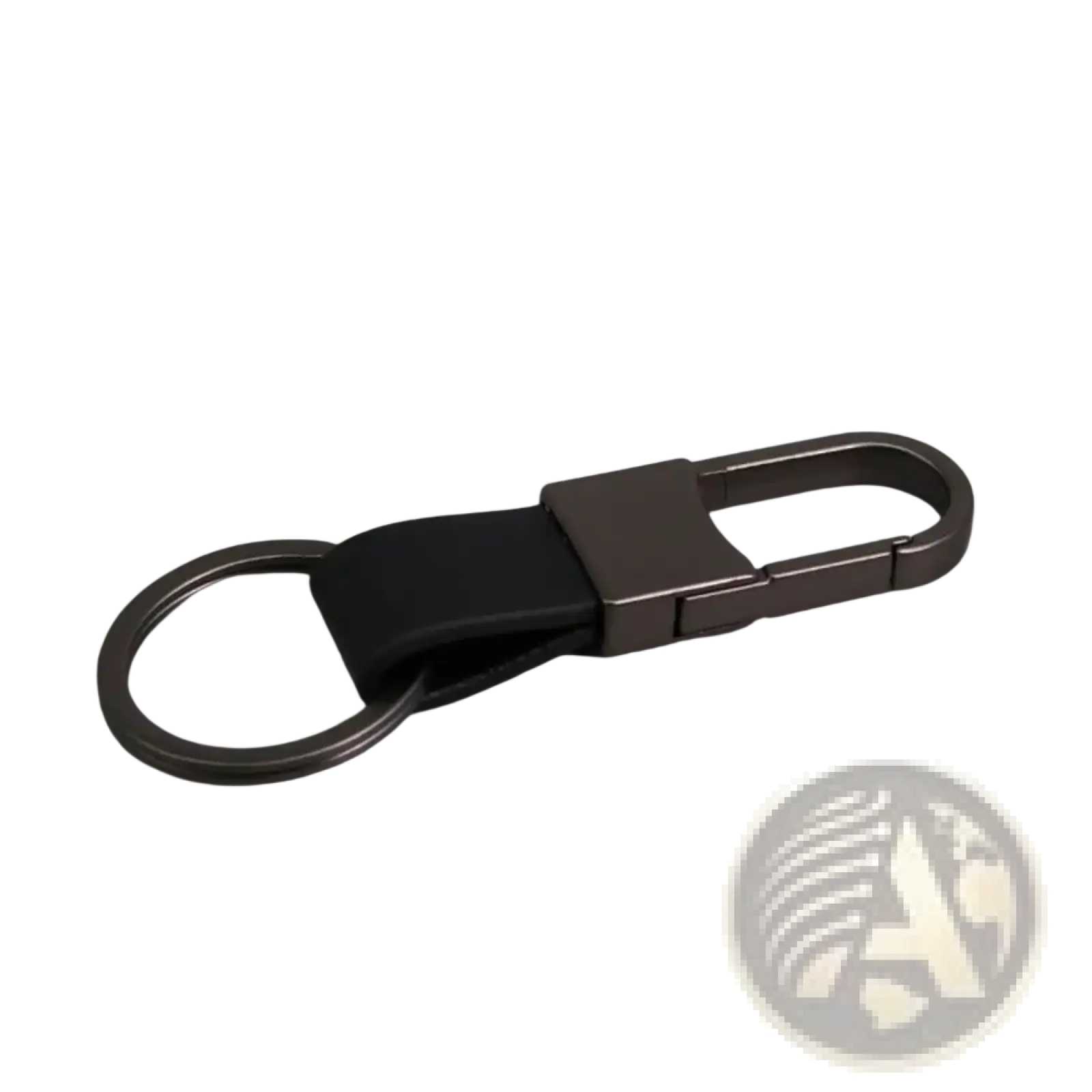 Black leather keychain with matte metal carabiner and ring for anti lost waist use