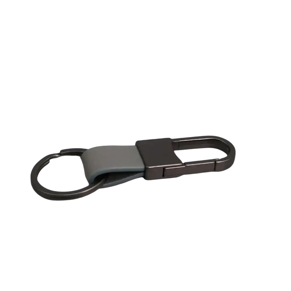Dark gray metal leather keychain carabiner with matte finish and minimalist design for anti lost waist ring use