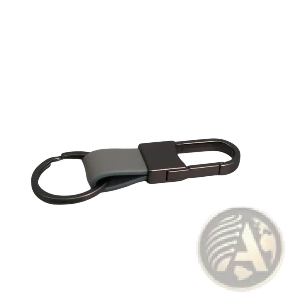 Dark gray metal leather keychain carabiner with matte finish and minimalist design for anti lost waist ring use