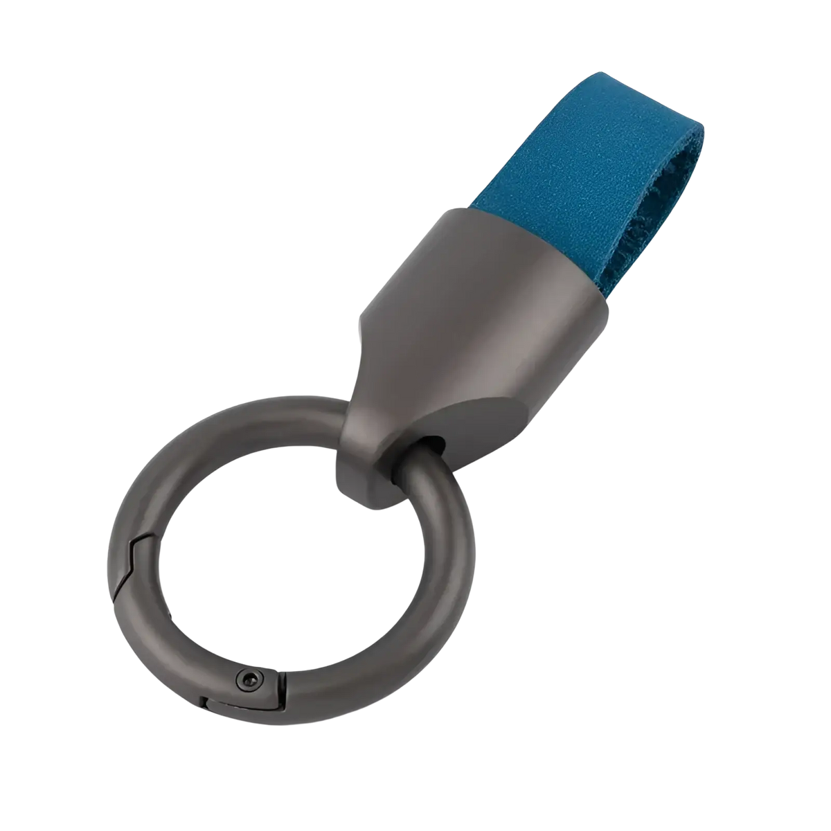 Dark gray metal key ring with teal leather strap for leather keychain carabiner ring bag charm