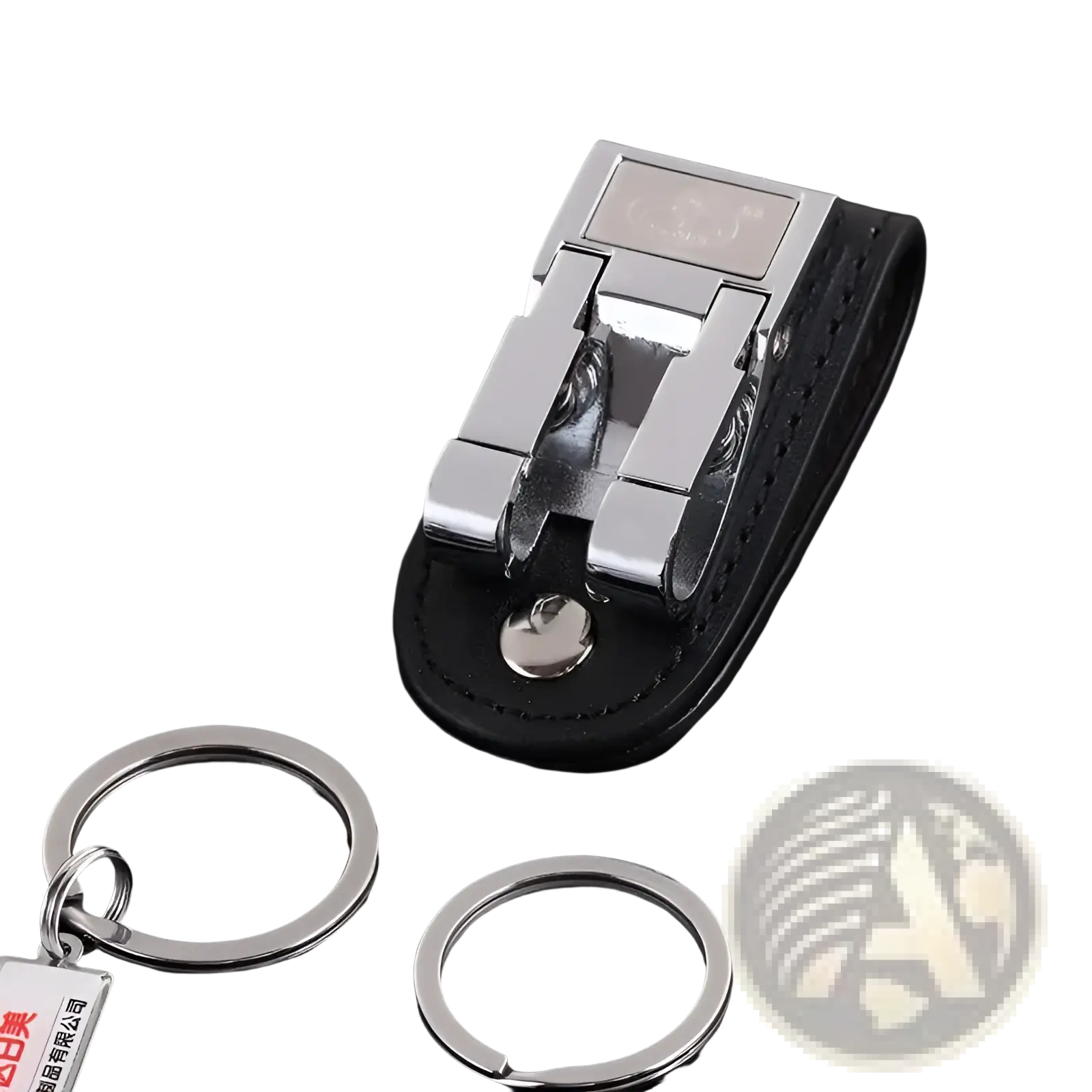Black leather keychain with a silver metal clip ring holder for secure attachment and everyday use