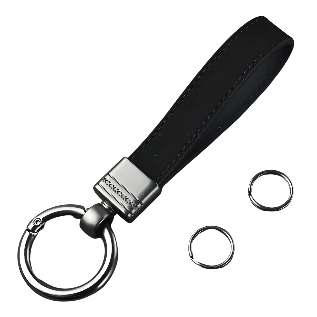 Black leather keychain with silver-toned metal clasp and ring from leather keychains set multicolor metal clasp