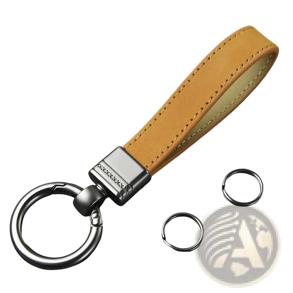Tan suede leather key fob with silver-toned metal clasp and ring from leather keychains set multicolor metal clasp