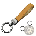 Tan suede leather key fob with silver-toned metal clasp and ring from leather keychains set multicolor metal clasp