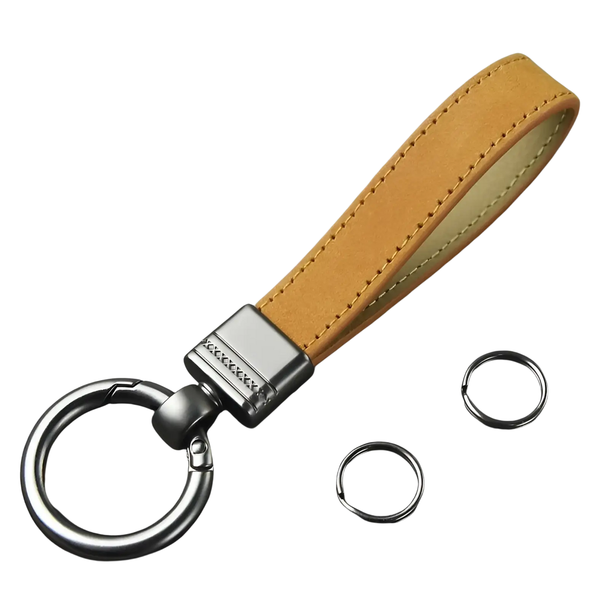 Tan suede leather key fob with silver-toned metal clasp and ring from leather keychains set multicolor metal clasp