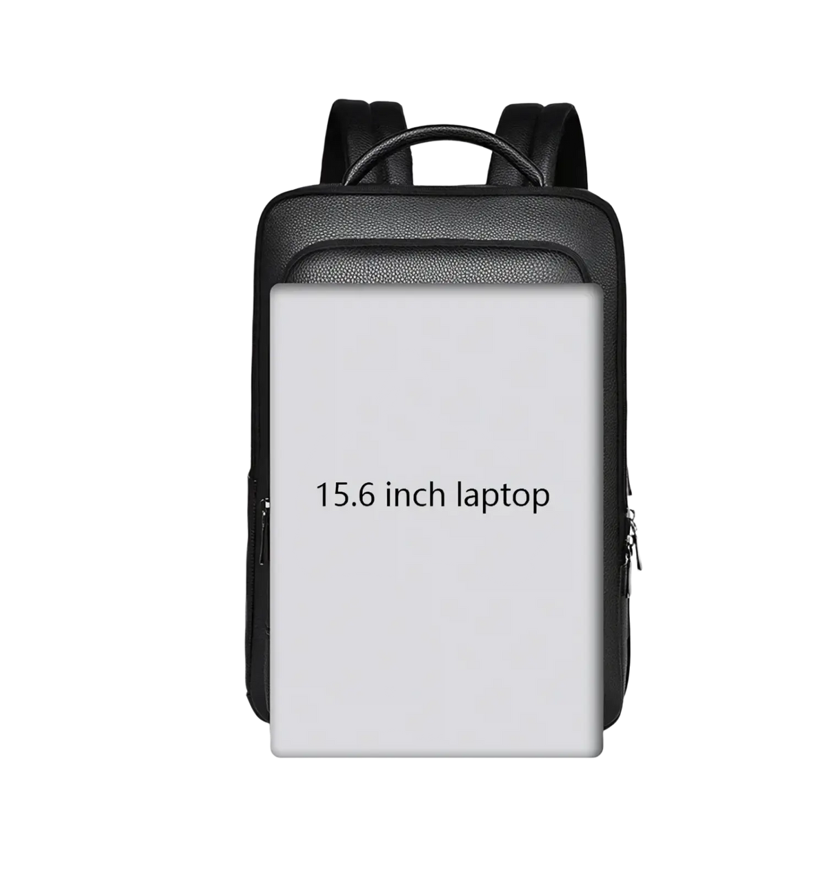Black leather laptop backpack usb charging business bag with textured surface and adjustable straps for 15.6 inch laptop