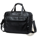Black leather laptop briefcase for men with top handle and adjustable shoulder strap for professional use