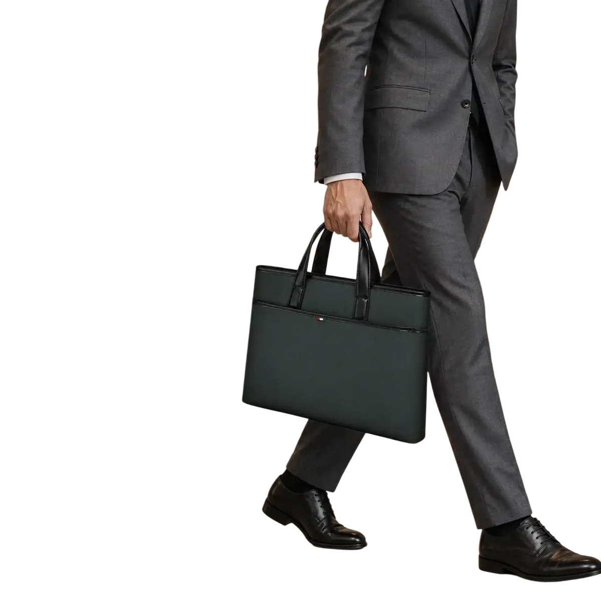 Dark green leather williampolo briefcase with black handles and brand emblem for men leather laptop briefcase