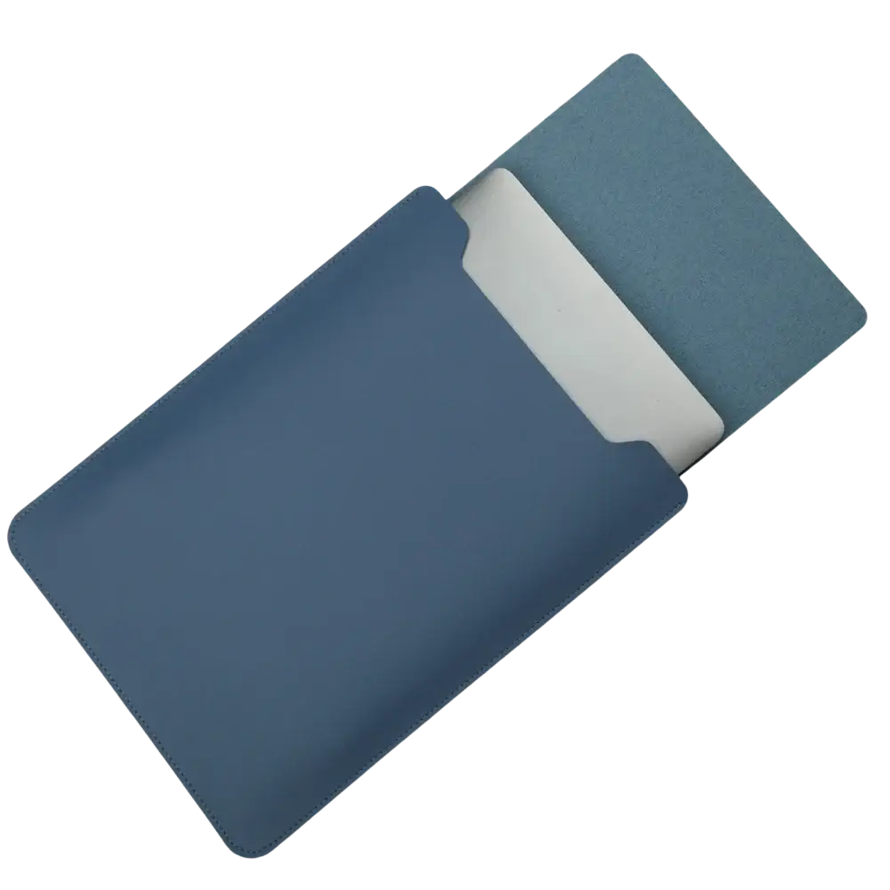 Azure blue leather laptop sleeve with mouse pad 15 inch featuring sleek minimalist design for professional use