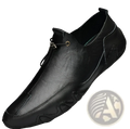 Black leather loafers with breathable suede slip on design featuring sleek modern style and subtle stitching details