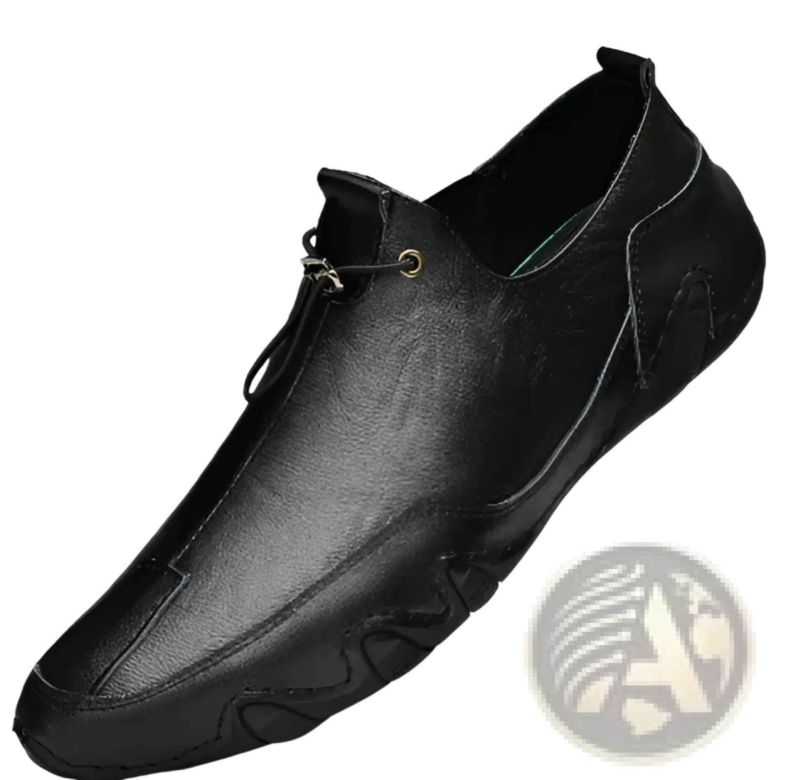 Black leather loafers with breathable suede slip on design featuring sleek modern style and subtle stitching details
