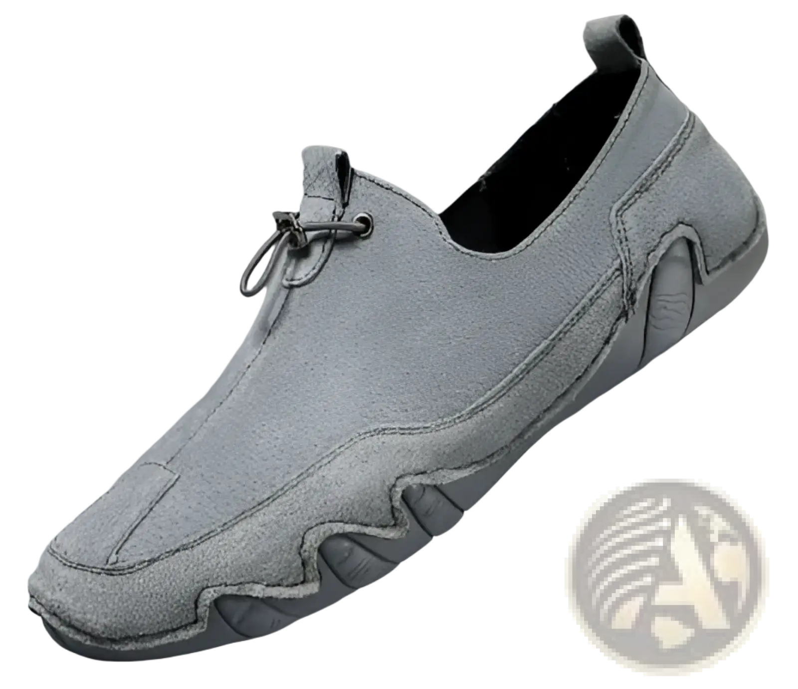 Gray leather loafers breathable suede slip on casual shoe with wavy rubber sole and lace up detail at the tongue