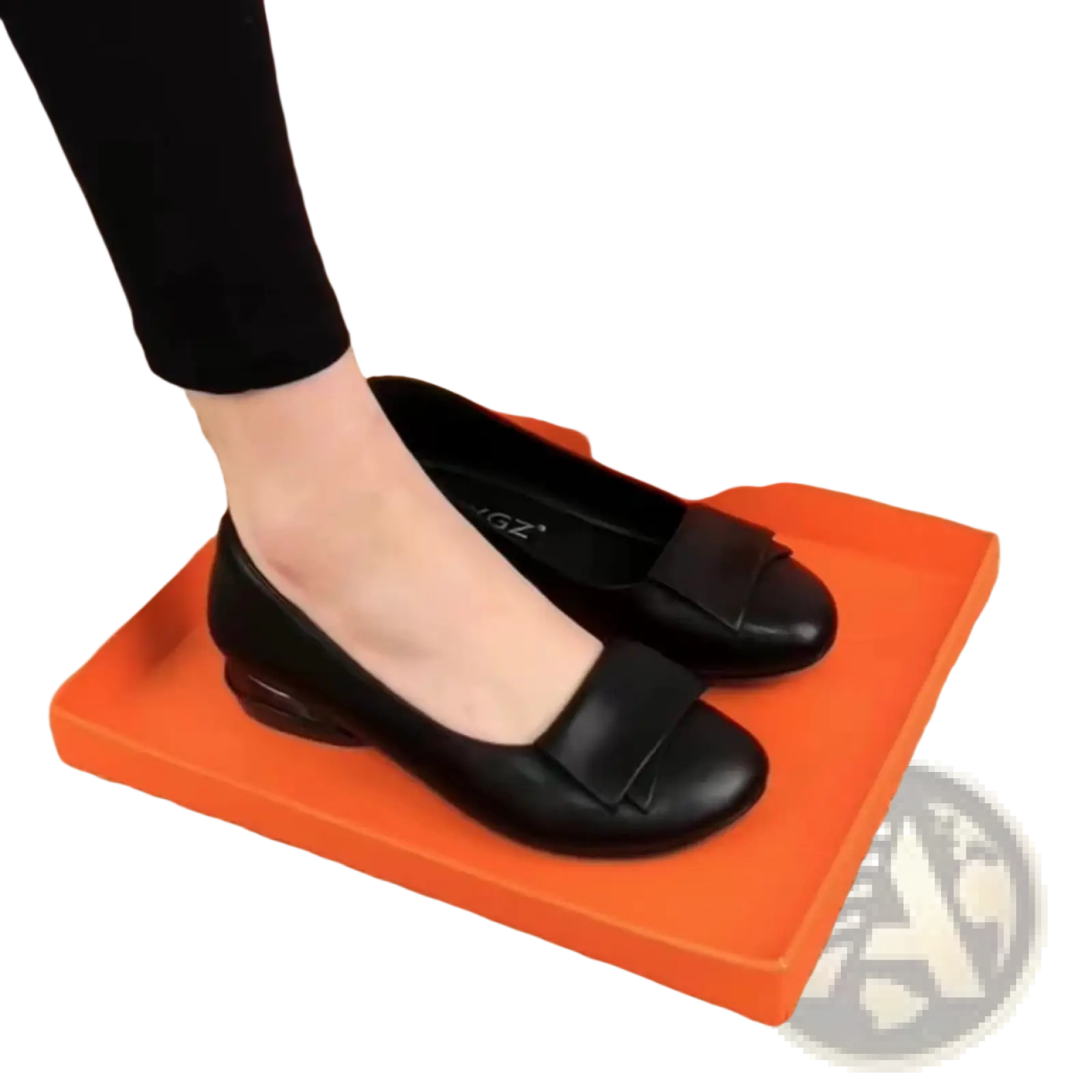 Black leather loafers with a square toe and decorative bow detail across the vamp