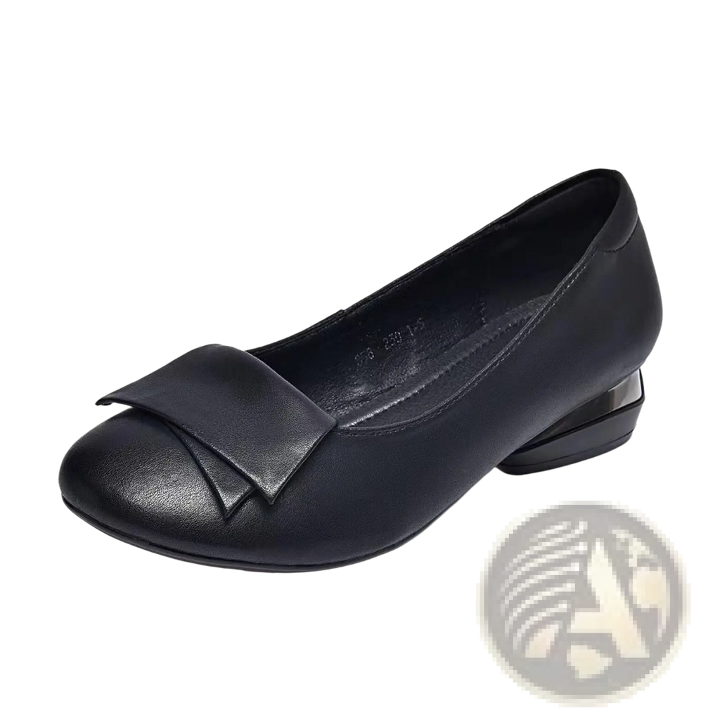 Black leather ballet flat with bow detail on toe featured in leather loafers with square toe and bow detail product