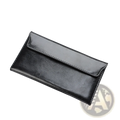 Black leather long wallet slim minimalist cowhide clutch with smooth textured surface and precise edge stitching