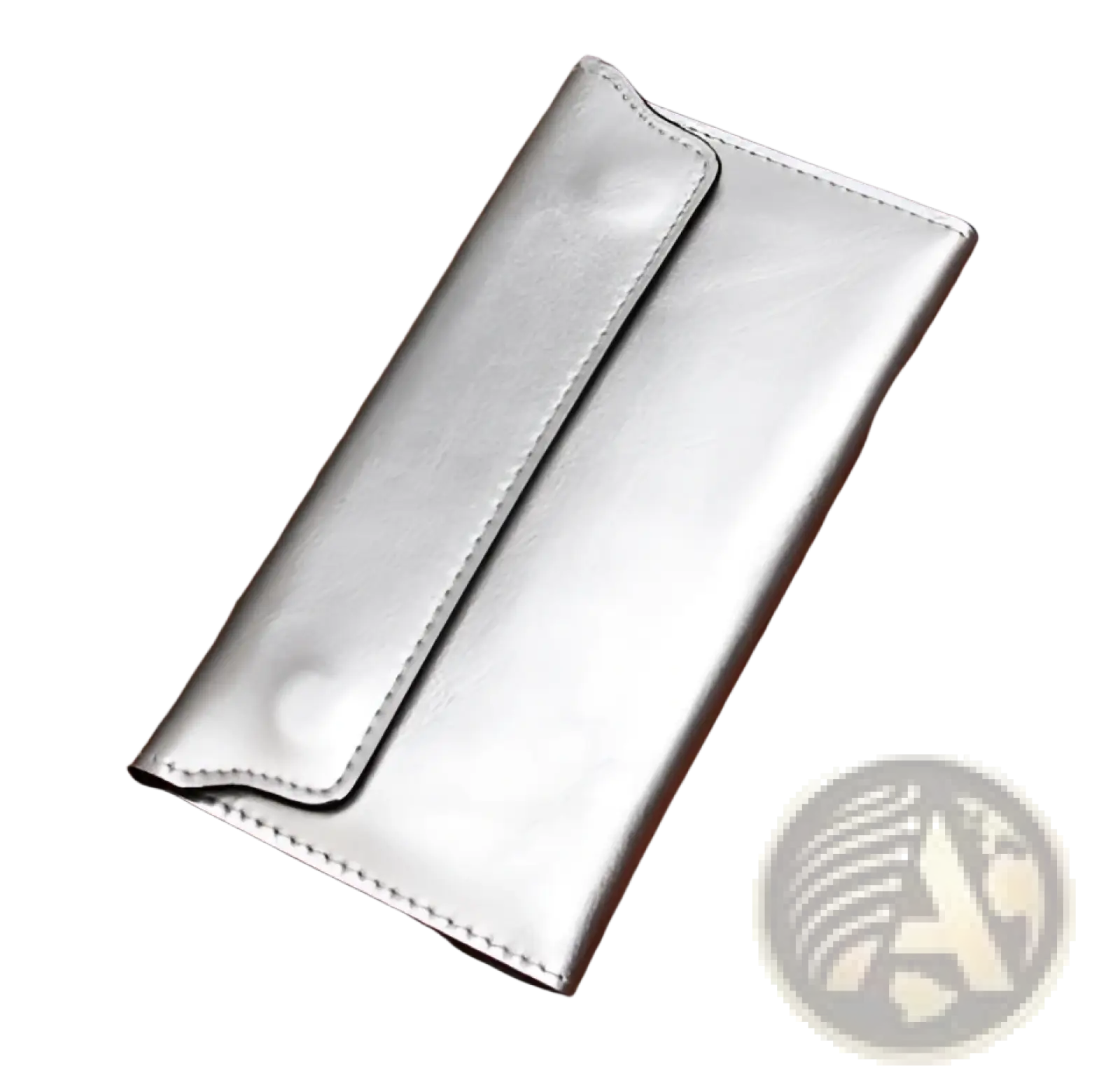 Silver metallic leather long wallet slim minimalist cowhide clutch with precise stitching and sleek design