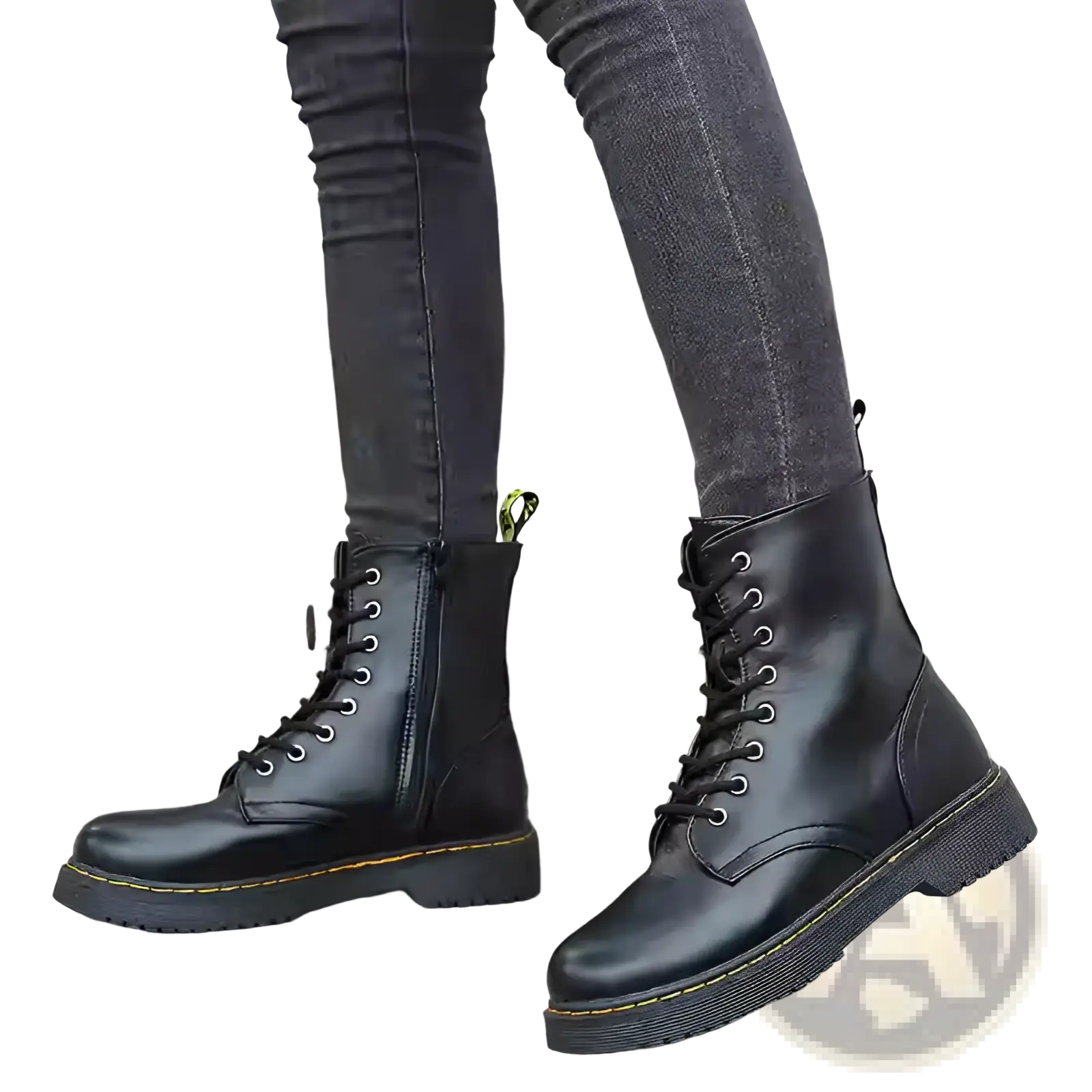 Black leather martin boots with round toe and flat ankle design for casual and formal wear