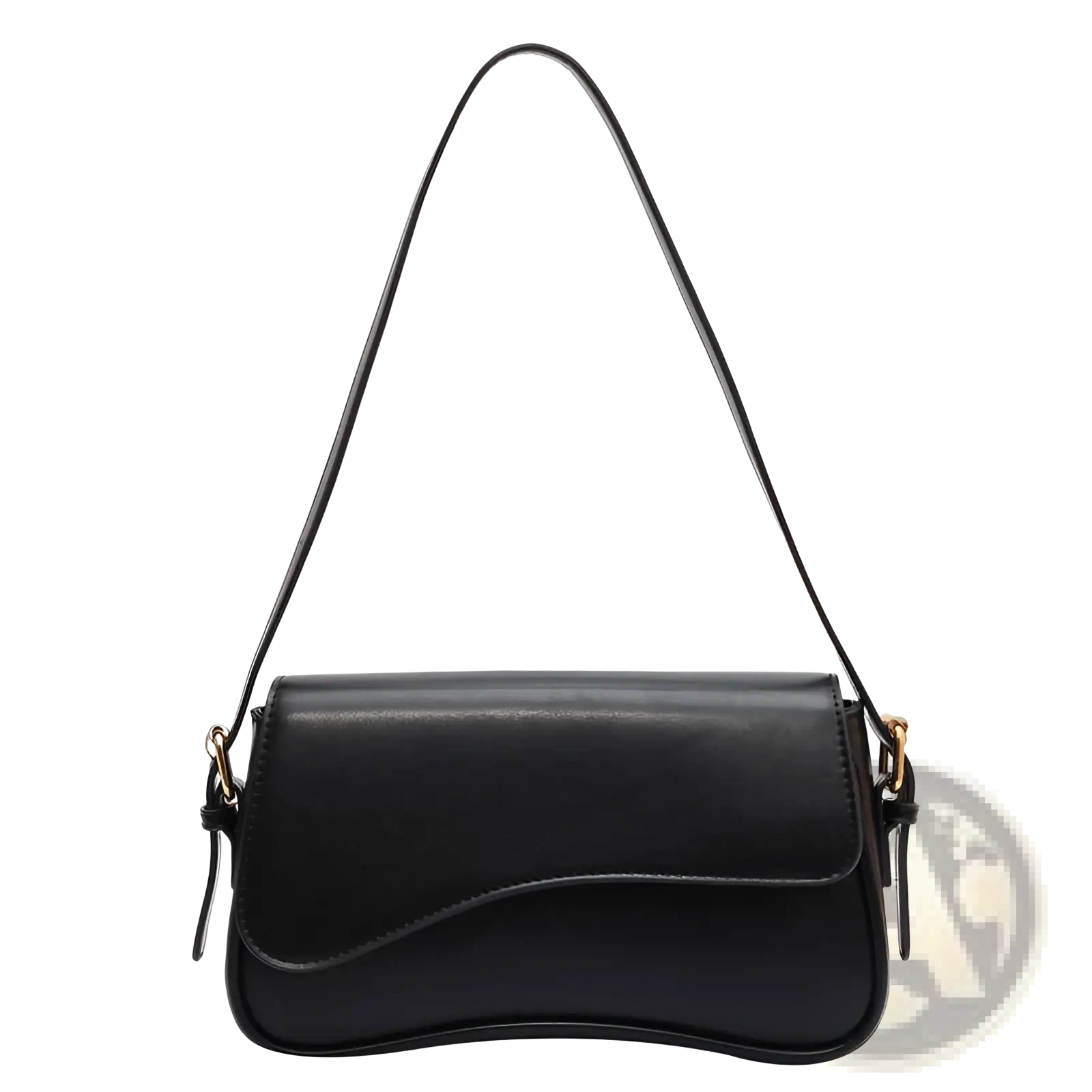 Black leather messenger bag with sleek curved design and gold tone hardware minimalist crossbody organ bag