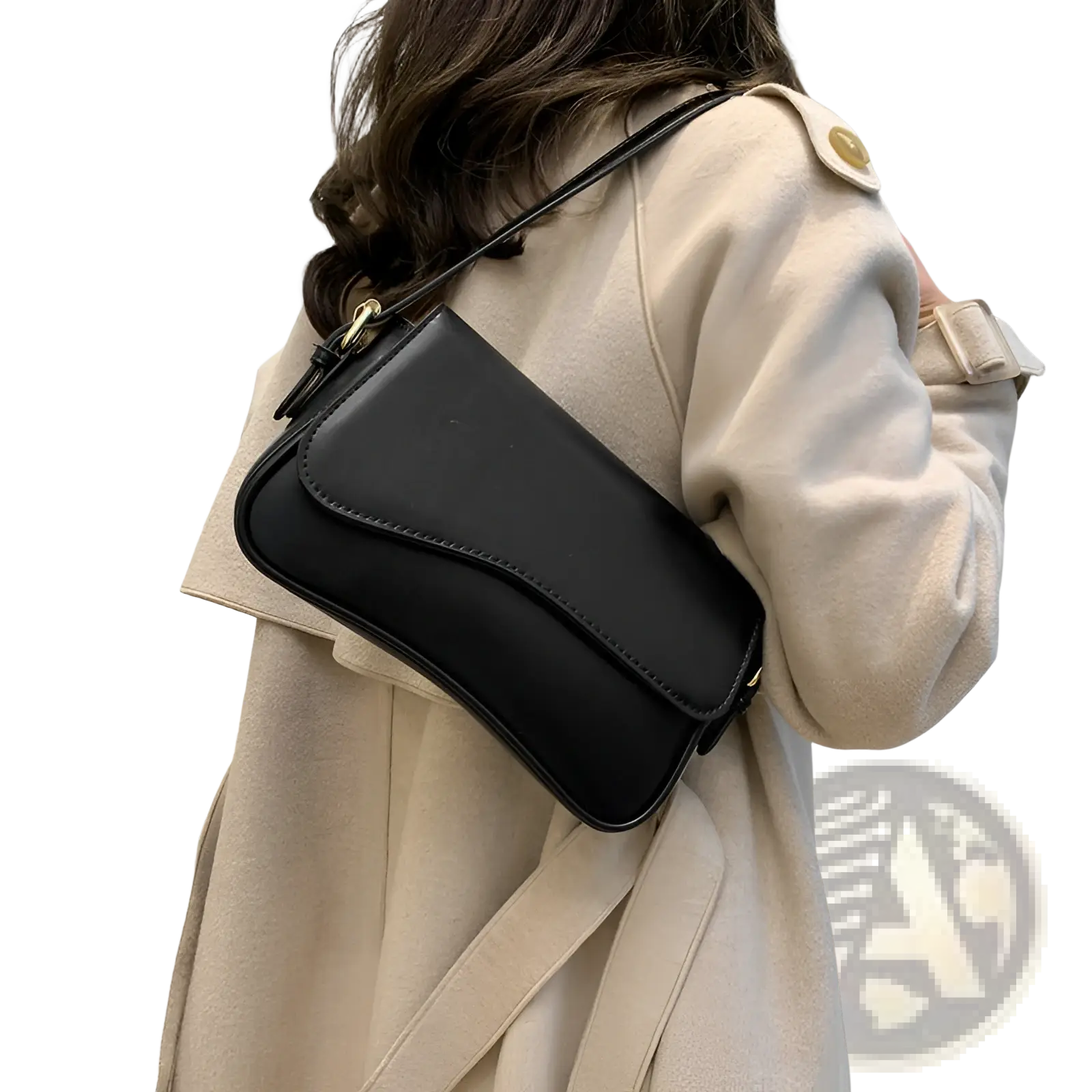 Black faux leather minimalist crossbody leather messenger bag with gold-tone hardware for organized carrying